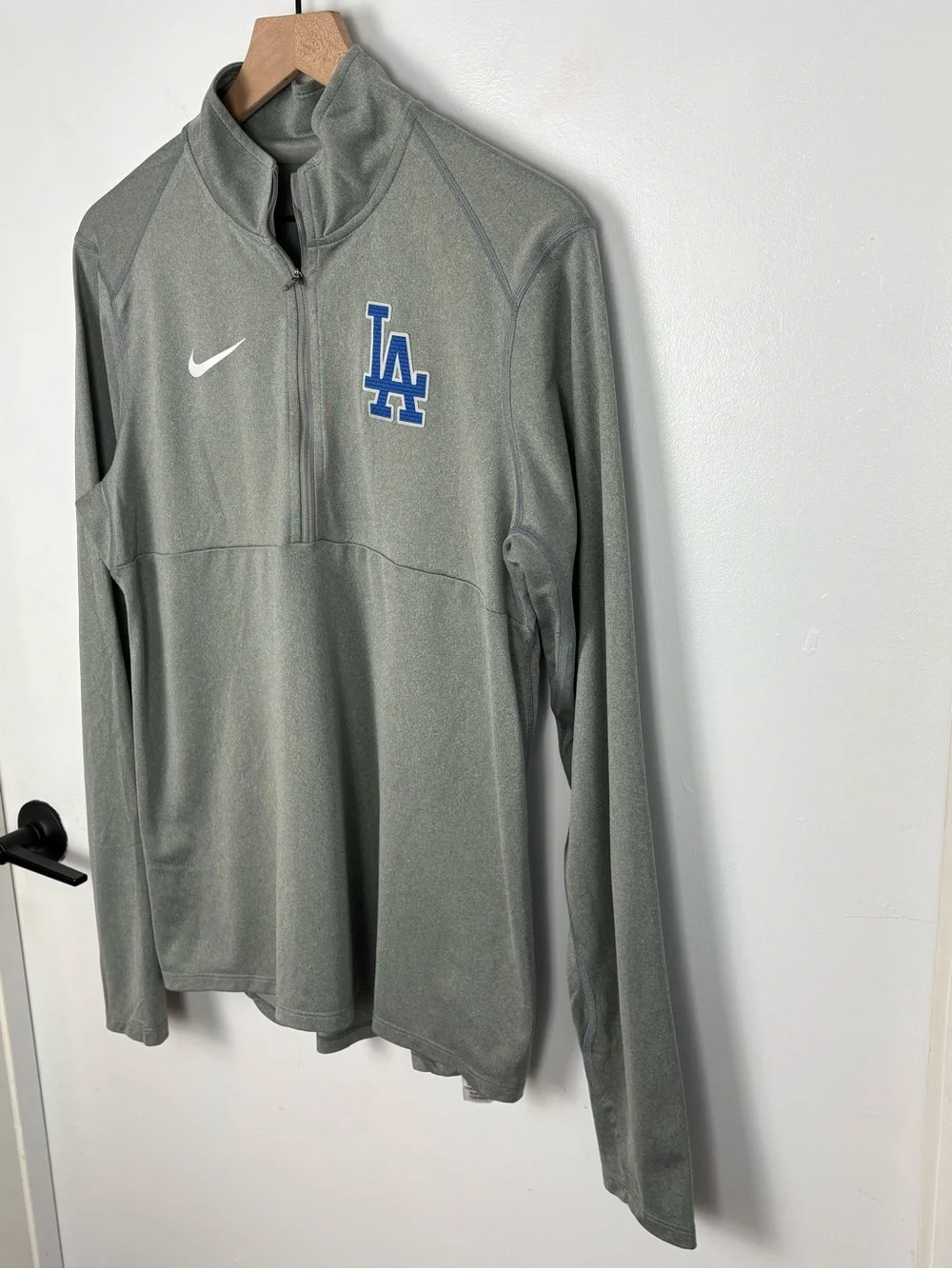 MLB Nike Los Angeles Dodgers Logo Gray Quarter-Zip Performance Pullover Jacket